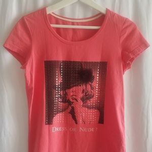 Ochirly Coral Pink Graphic T Shirt Sz Large